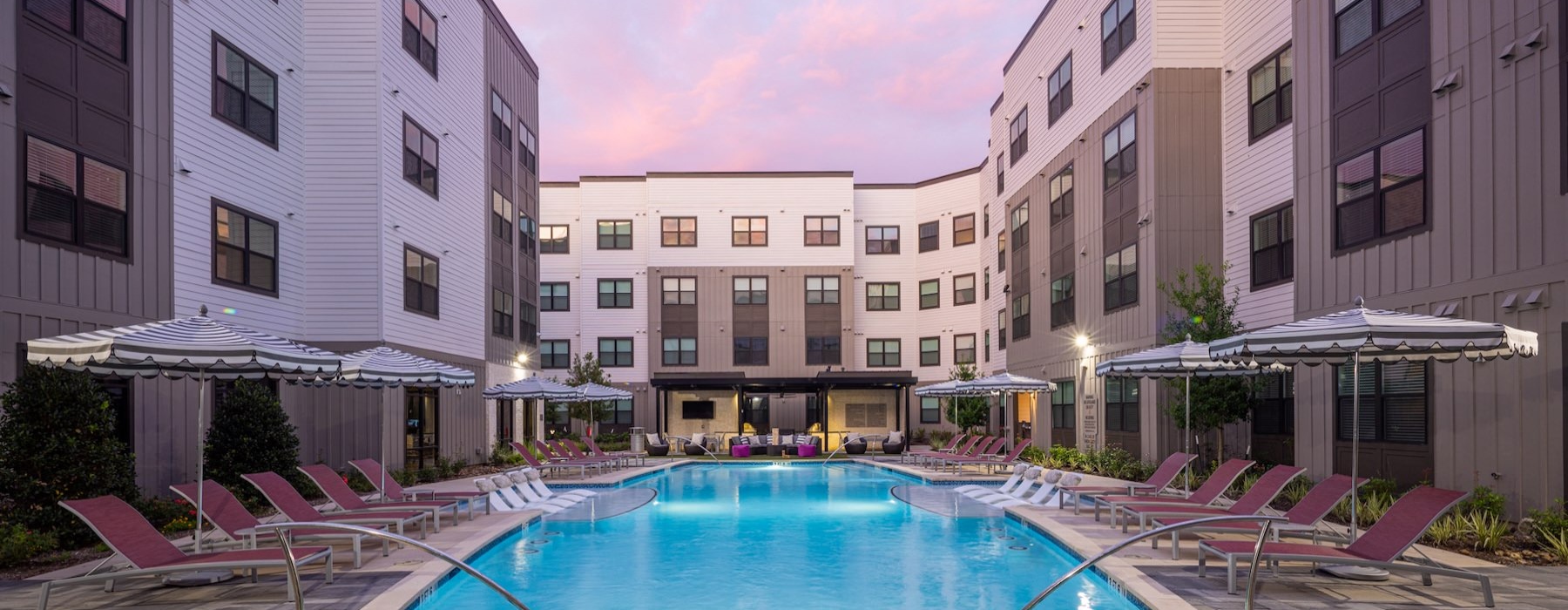 a swimming pool in a courtyard