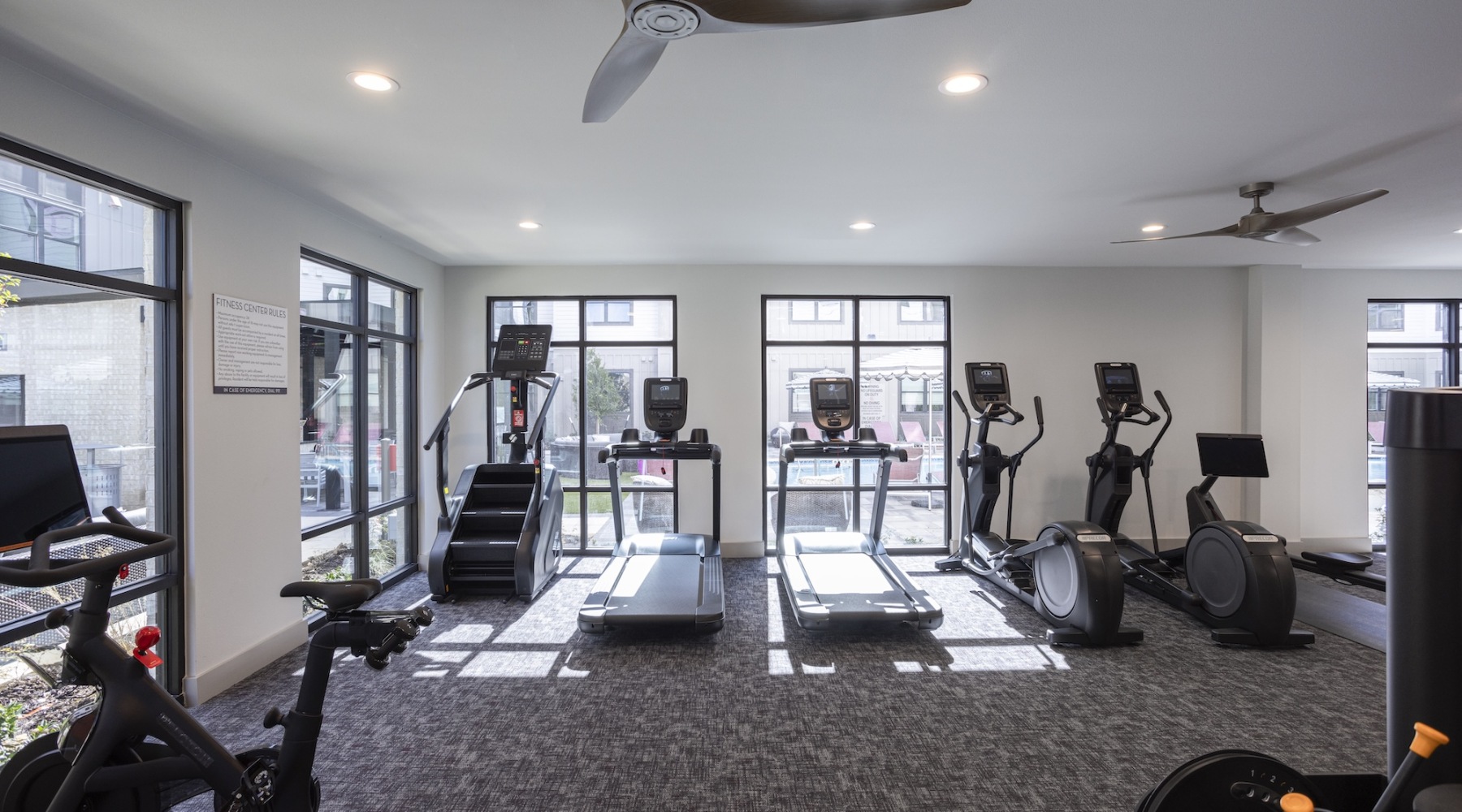 Welcome home to Prose Canopy in Cypress fitness center with rows of treadmills